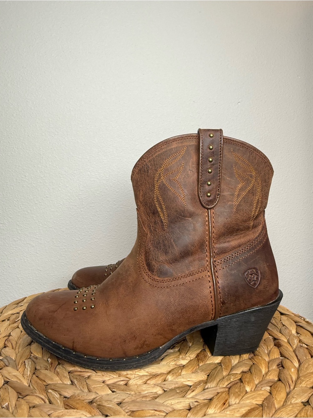 Ariat Ankle Boot Women's Dakota Western Boots Brown leather studded accent